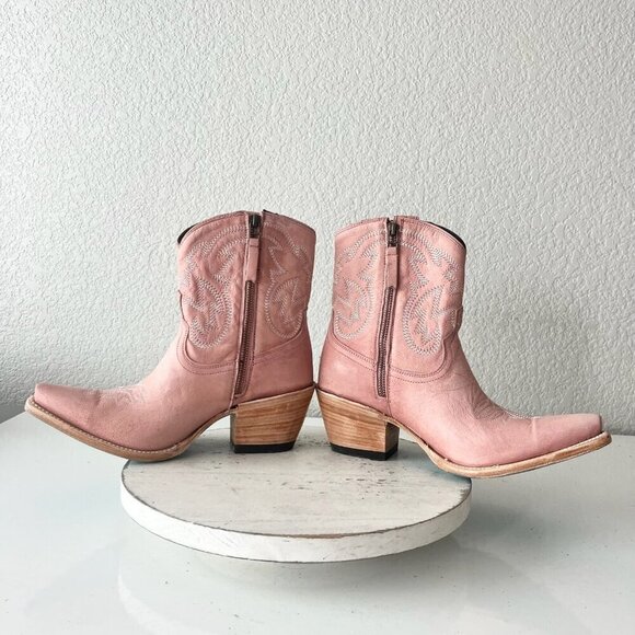 Lane SMOKESHOW Pink Cowboy Bootie Womens 9 Pink Leather Western Cowgirl Boots - Picture 7 of 11